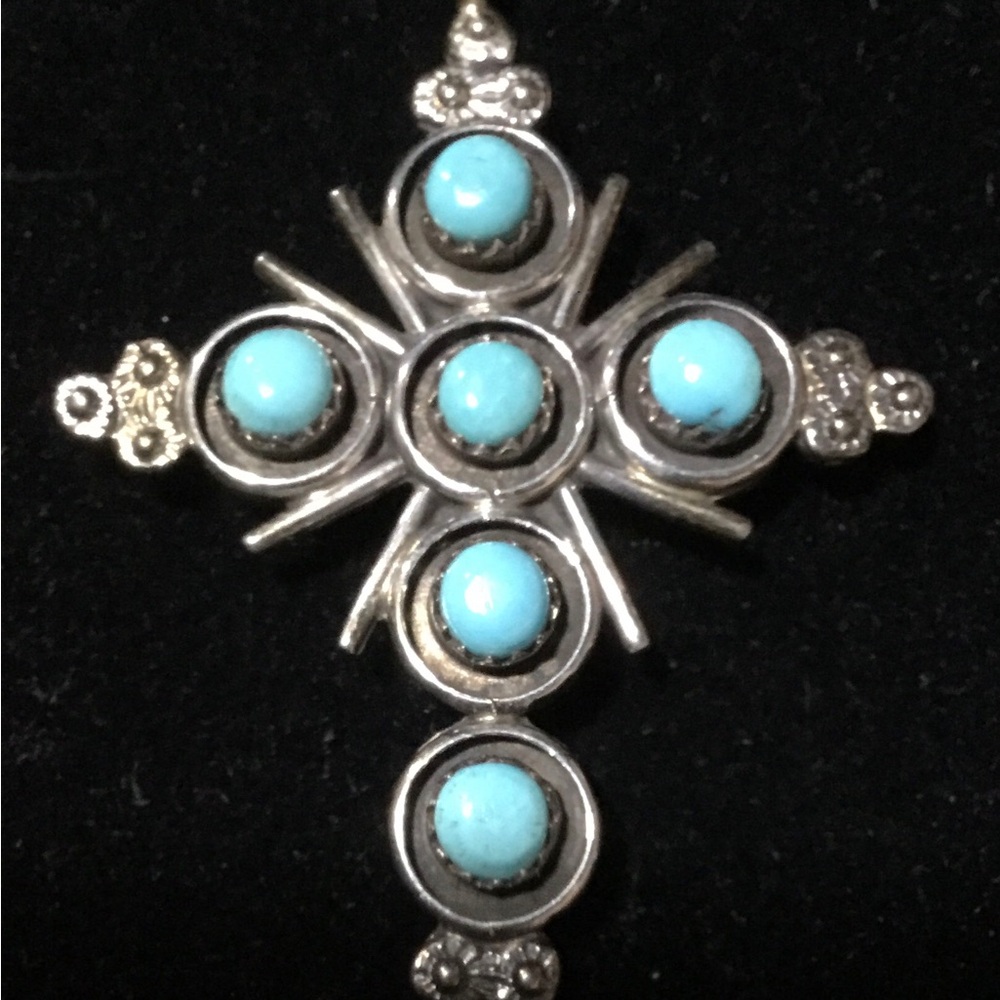 Sterling Silver Turquoise Cross Pendant - Blue Accent